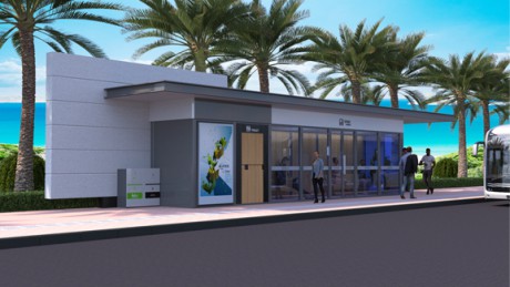 封閉式公交車站候車亭廣告LED顯示屏亭公交車站帶垃圾桶