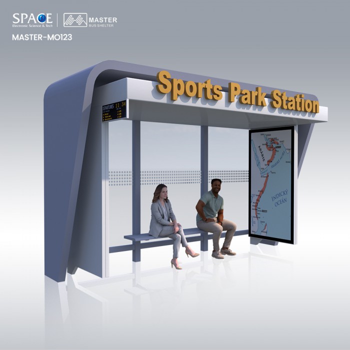 現(xiàn)代公交車LED顯示屏公交車站座椅智能候車亭