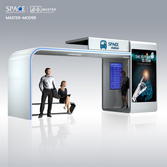 戶外街道公共廣告設備創意公交車站帶LED廣告板的候車亭